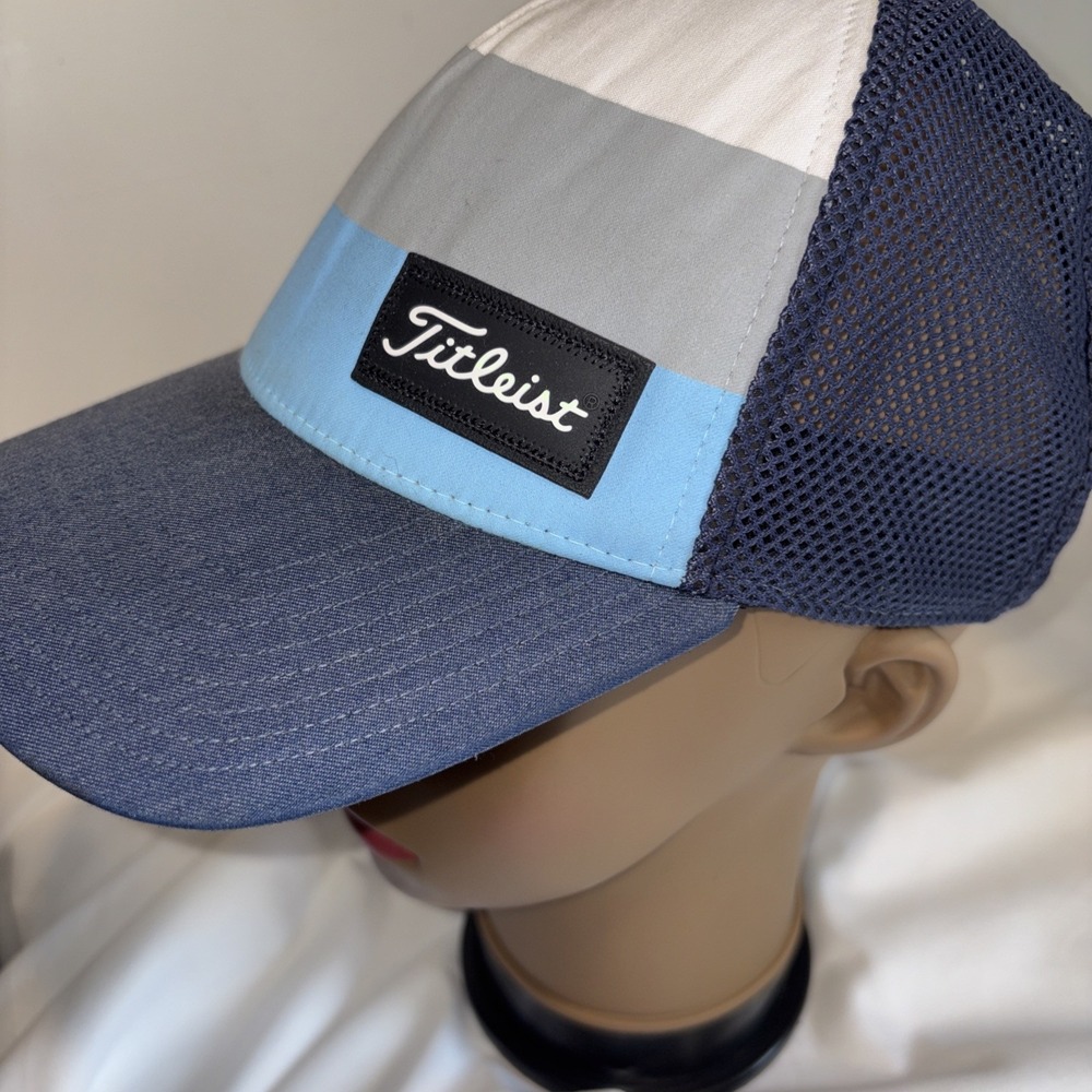 Titleist Hat Cap Snap Back Blue Gray Surf Stripe Trucker Golf Adjustable